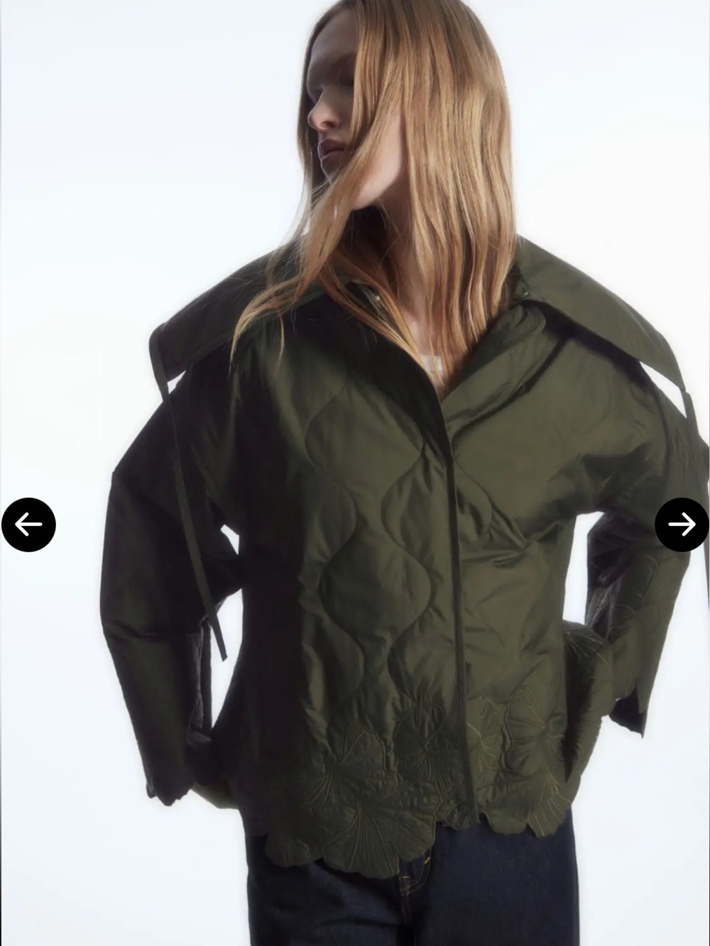 Cos Quilted Scallop-Hem Puffer Jacket in Olive